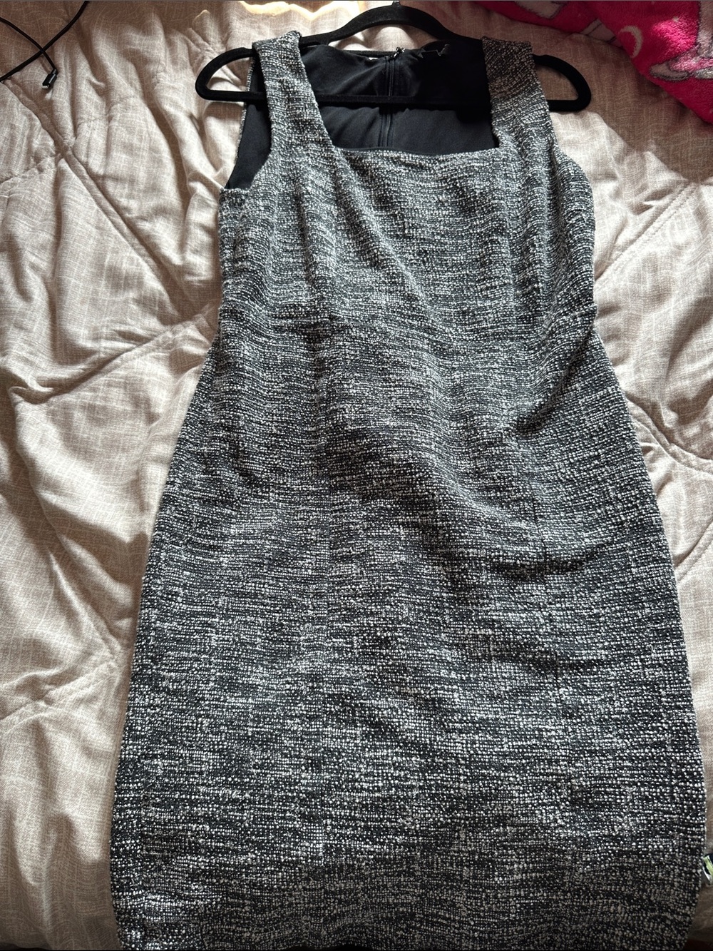 Sleeveless Black & Gray Tweed Sheath Dress